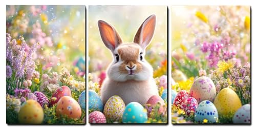 Tableaux sur toile cadeau crémaillère idéal : lot de 3 décorations modernes lapin Oujkeef