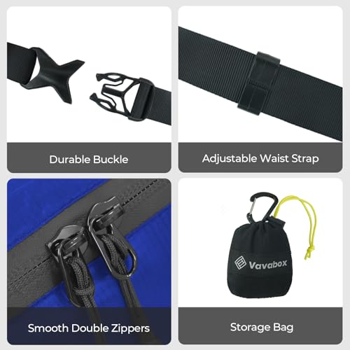 Image of Vavabox Extremely Lightweight Running Belt for Men Women, Fanny Pack Travel Bum Bag with 2 Zippers, Water-Resistant Waist Bag for Running Walking Hiking (Dark Blue)