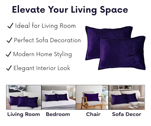 Image of RD TREND Velvet 250 GSM Rectangular 18x 28 Inches Cushion Covers Set of 2 | Throw Pillow Covers for Sofa, Bed & Living Room | Perfect for Home Decor Solid Purple