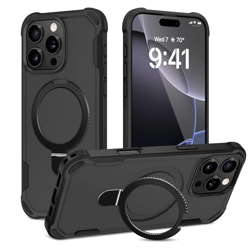 Coque iPhone 16 Pro Max noire Fingic avec anneau MagSafe intégré pour mobile
