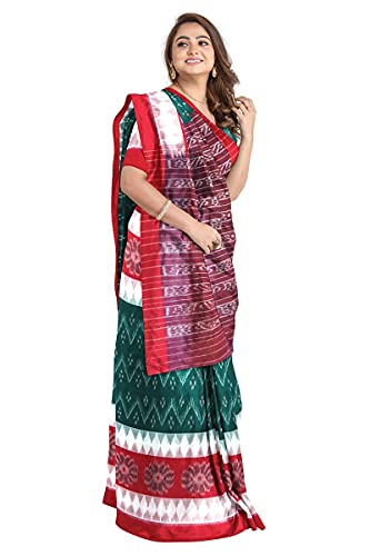 Image of Odisha Sambalpuri Handloom Ikat Women's Cotton Saree, Odisha Handloom Handmade Pure Cotton Khandua Saree, Ikkat Orissa Traditional Handloom Saree Without Blouse