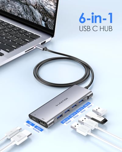 6-in-1 Hub USB C con Cavo Lungo 3,3FT, HDMI 4K@60Hz, 4 USB 3.0, PD 100W Ricarica di Tipo C, Adattatore per MacBook Pro/Air 2026-2016, Nuovo MacBook Neo, iPhone 17/16/15 Serie (C35H-1M, Grigio) - Hub USB - Immagine 1