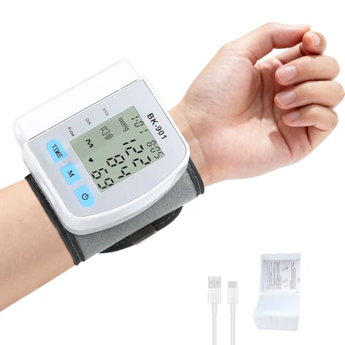 Wrist Blood Pressure Monitor, Adjustable Blood Pressure Machine - Accurate & Voice English Broadcast for Home Use, Portable LCD Monitor Wrist Bp Monitor for Seniors & Family Health Tracking