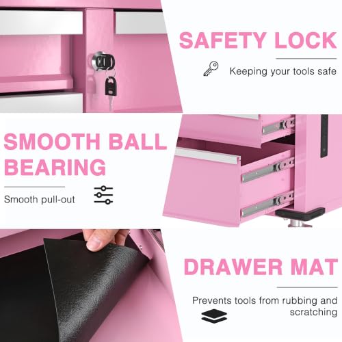 Image of WORKPRO 62 inch x 20 inch Rolling Tool Chest, 7-Drawer & 2-Door, Pink