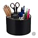 Produktbild Relaxdays Stiftehalter, rund, 3 Fächer, Stiftebox Zuhause & Büro, Lederoptik, Organizer HxD: 11,5 x 16 cm, schwarz/creme, 1 Stück