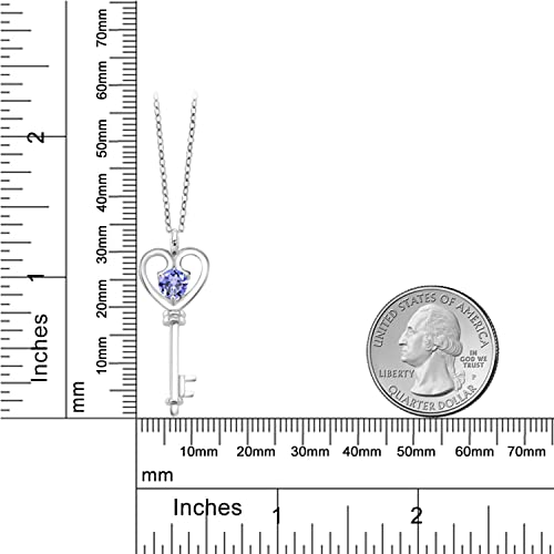 Gem Stone King 925 Sterling Silver Blue Tanzanite Heart Key Pendant Necklace For Women (0.46 Cttw, Round 5MM, With 18 Inch Silver Chain) - Image 4