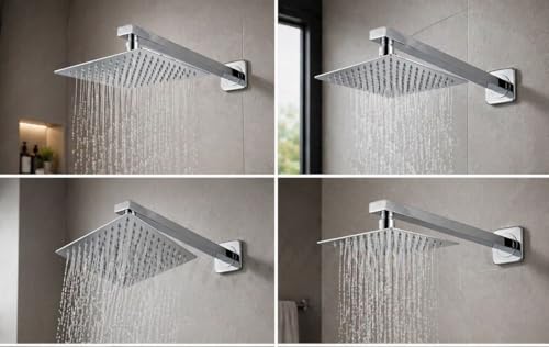 Image of ALTURAS Stainless Steel Square Overhead Shower Rain Shower Head for Bathroom With Arm (6in shower with 15 arm)