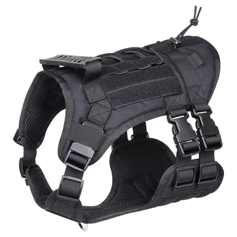 Rantow Medium Large Dogs Harness No Pull Tactical Military Dog Harness with Handle Outdoor Service Dog Vest with Molle & Loop Panels Pet Harness for Training Hunting Walking (Black, L) Cover