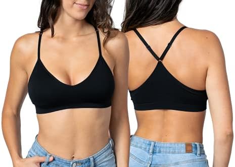 Blue 55 Women's Racerback Bralette Sexy Everyday Basic Deep V-Neck Wireless W/Removable Padding Bra (S/M, Black)