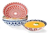 Annovero Pasta Bowls - Bowl Plates for Serving Soup, Salad, Dinner - Decorative Colorful Porcelain for Kitchen - Microwave, Dishwasher, Oven Safe - Zero Lead & Cadmium - 42 Oz - Set of 6