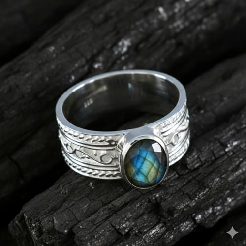 Image of 55Carat Choose Your Color Genuine Gemstone Sterling Silver Ring Band Vintage Handmade Jewelry Sizes 5-12