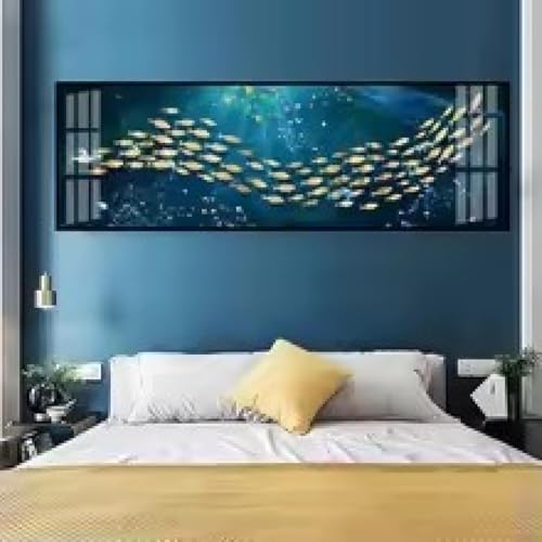 Art mural poissons rouges sur toile 30x90cm salon contemporain