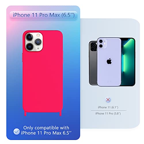 Image of Compatible with iPhone 11 Pro Max Case with Lanyard Crossbody iPhone Case with Strap Adjustable Shockproof Drop Protection Silicone Phone Cover for iPhone 11 Pro Max 6.5'' Neon Pink