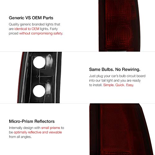Vipmotoz For 1988-1999 Chevy Gmc C/K 1500 2500 3500 Pickup Suburban Tail Lights - [Factory Style] - Rosso Red Housing, Smoke Lens, Driver And Passenger Side #TOP1
