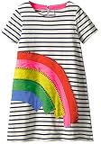 Little Toddler Girls Summer Dresses Short Sleeve Stripe Rainbow Cotton Casual Tunic Shirt Dress 5T