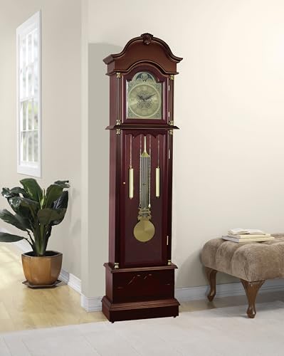 Grandfather Floor Clock, Cherry Finish, Pendulum with Gold Accents, Moon