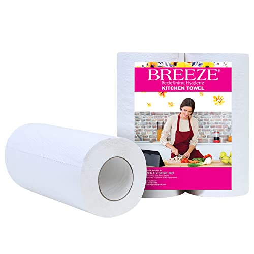 Image of BREEZE BRE027 4 Ply Kitchen Tissue Paper Roll Multipurpose Use Towel Made of Natural Fibers Highly Absorbent & Extra Soft (Pack of 2, 75 Pulls Per Roll)