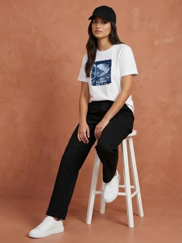 Image of Nobero Women's Graphic Printed T-Shirt | Regular Fit 180 GSM Cotton Tee for Women | Comfortable Round Neck Casual Wear