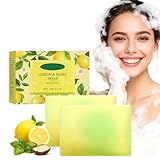 Erfrischende Zitronenseife, handgemachte Zitronen-Basilikum-Seife mit Sheabutter, feuchtigkeitsspendend & tiefenreinigend, sanft peelend & pflegend, frischer Duft für Gesicht & Körper (2pcs)