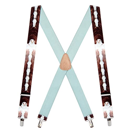 Suspender Store Novelty Eagle Design Suspenders - 1.5-Inch Wide Elastic - X-Back - Clip - 54