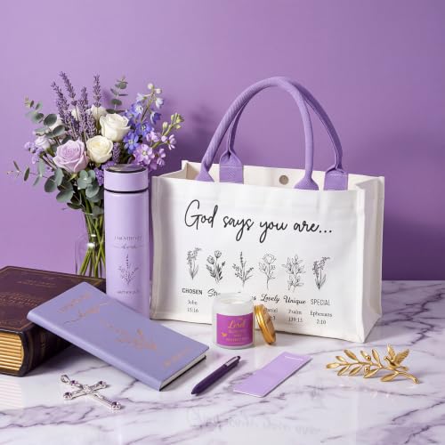 Image of Thenshop 6 Pcs Christian Gift Set for Women Faith, Inspirational Religious Gifts for Women, Catholic Christmas Birthday Gifts for Women Friends, Mother, Sister, Wife(Purple,Bible)