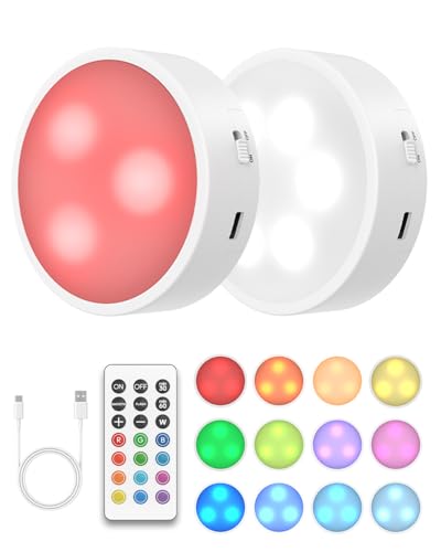 GOODEA.fun Kabellose Schrankbeleuchtung - Aufladbare 3 RGBW Puck...