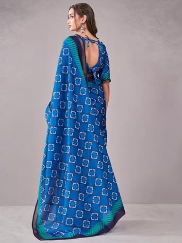 Image of Satrani Women's Silk Printed Saree with Unstitched Blouse Piece