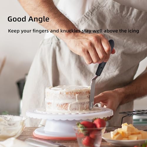 Cake Icing Spatulas with Non-Slip Handle 4 6 Inch Small Offset Palette Knife for icing smoother, Flat Pallet Knives for Baking or Frosting, Stainless Steel Cake Decorating Spatulas Angled Spatula - Image 5