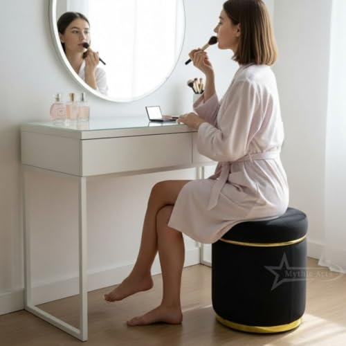 Image of Ottoman Stool for the Living Room Ottoman Pouffes for Sitting, Puffy Stool for Living Room Dressing Table Stool Black