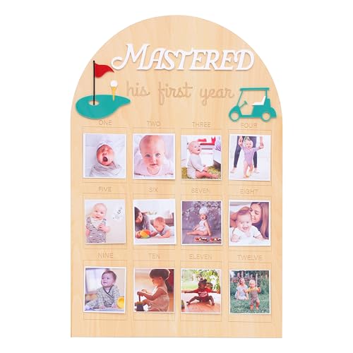 His First Year Golf Photo Board - Hole In One Party Photo Decorations,1St Birthday Photo Wood Board, Golf Prince 1 To 12 Months Photos Display,Golf Themed Monthly Milestone Photos Sign