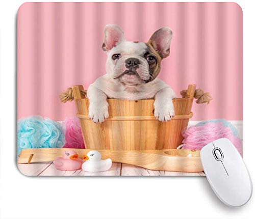 GEEVOSUN Mouse Pad Bulldog Funny Dog Cute Cute English Bulldog Pug in Bathtub with Toy Rubber Duck for Kids Customized Art Mousepad Non-Slip Rubber Base for Computers Laptop Office Desk Accessories