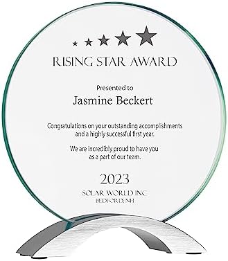 Ravanox Personalized 7 1/4" Round Cosmic Glass with Silver Base Award, Custom Reverse Engraved Glass Plaque for Employee Recognition, Appreciation, Retirement and More