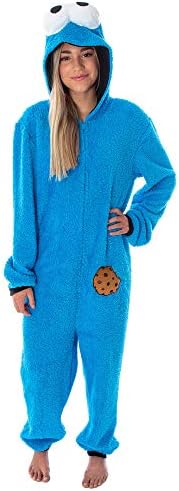 Bioworld Sesame Street Adult Unisex Cookie Monster Costume Sherpa One-Piece Union Suit Pajama Onesie For Men And Women