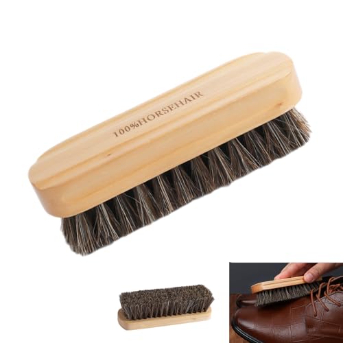 Horsehair Shoe Brush, Shoe Polish Shine Brush for Polishing Leather, Cleaning Suede Fabric Shoes/Boots, Soft Bristles with Ergonomic Wooden Handle, Ideal for Trainers, Sneakers, Boots Leather Care
