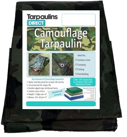 Camouflage Tarpaulin 2.0m x 1.5m 110gsm Tarp Waterproof Sheet for Garden, Fishing or Bird Watching