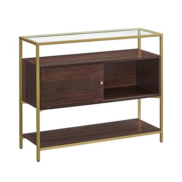 VASAGLE Sideboard, Glass Buffet Table with Sliding Door, Open Shelf, and Steel Frame, Console Table and Storage Cabinet, for Dining Room Living Room, Chocolate Brown and Matte Gold Colour LSC016B24