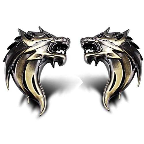 Image of YSY 2Pcs 3D Wolf Shape Logo Animal Car Emblem Motorcycle Sticker Truck Label Emblem Car Badge Styling Decoration Car Accessories(A) (3D Wolf, Bronze)