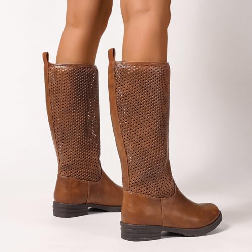Mid-Calf Quilted Riding Boots for Women – Low Heel Fall Boots with Buckle Detail and Side Zipper2