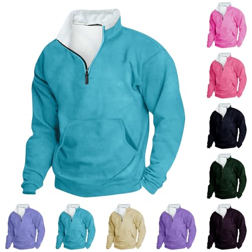 Collared Sweatshirts for Men Plain Quarter Zip Pullover Shirts Long Sleeve Basic Classic Casual V Neck Spring Tops4