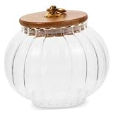 SHINEOFI Barattolo in Vetro 800ml a Forma di Zucca Coperchio in Bambù Ermetico e Facile da Pulire per Conservare Caramelle e Spezie in Cucina
