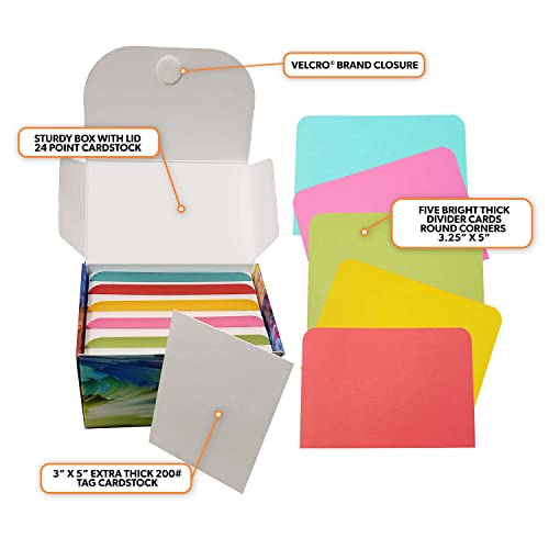 Debra Dale Designs - 3" X 5" Blank Index Cards With Four Rings - White - 200 Cards - Study System Box With Bright Cardstock Dividers - Extra Heavy 326 Gsm Tag Card Stock #TOP6