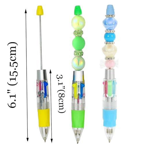 Lopenle 12 Pcs DIY Multicolor Beadable Pens Plastic Colored Bead Kit Pens Beaded 4 in1 Ballpoint Pens for School Office Home(Multicolor) - Image 3