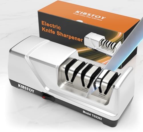Electric Knife Sharpener, 3-Stage Professional Kitchen Sharpener with 100% Diamond Abrasive, 15° Precision Angle, Magnetic Dust Box, Fast Sharpening & Repair for Chef Knife, Paring Knife