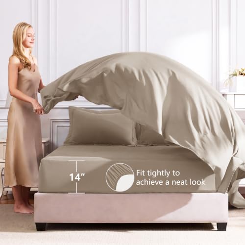 Image of CozyLux Full Size Comforter Sets Khaki - 7 Pieces Bed in a Bag Full, Luxury Soft Bed Set for All Seasons, Bedding Set with Down Alternative Comforter, Sheets, Pillowcases & Shams