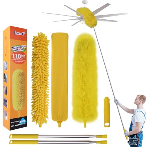 Dymoll Cobweb Duster 110" Microfiber Kit, Bendable Washable Heads