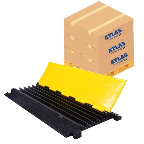 Image of Kable Kontrol Atlas Cable Protector Wire Ramp - 5 Channel Bulk Wholesale Pallet - 20 Pcs - 35 inch Long Black & Yellow - 24000 Lbs Load Capacity - Rubber Speed Bump Wire Protector Cord Cover - CP9975