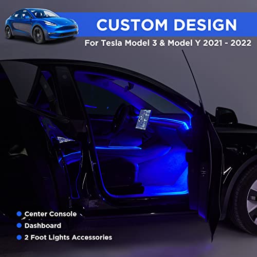 Nestour 2021 2022 Tesla Model 3 Y Interior Car Neon Lights (Center Console+Dashboard+2 Foot Lights) with Matching Armrest Organizer, Tesla Ambient Lighting, APP-Controlled RGB LED Strip Lights