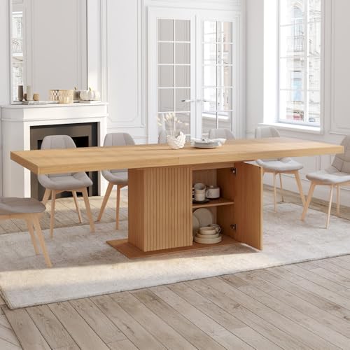 Table à manger extensible rectangle Juliette 8 à 12 personnes avec rangement central - 3