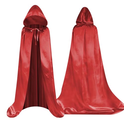 Aomig Cape à Capuchon, Déguisement Adulte Unisexe Costume, Cape Sorcier, Halloween Cosplay Costume Cape Longue Cape, Déguisement pour Halloween, Bal Masqué (Rouge-150cm)