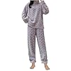 Schlafanzug Damen Loungewear Pyjama Set Zweiteiler Elegant Gerippt Homewear Herbst Outfit Lose Langarm Oberteile Weitem Bein Hosen Sets Nachtwäsche Freizeit Hausanzug, Lila